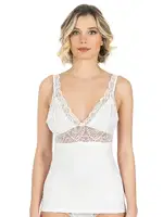 V Yaka Kalın Askılı Pamuklu Modal Dantelli Kadın Atlet Özkan 26851  Beyaz