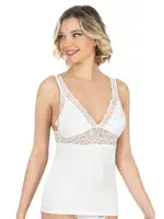 V Yaka Kalın Askılı Pamuklu Modal Dantelli Kadın Atlet Özkan 26851  Beyaz görsel 4