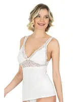 V Yaka Kalın Askılı Pamuklu Modal Dantelli Kadın Atlet Özkan 26851  Beyaz görsel 5