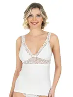 V Yaka Kalın Askılı Pamuklu Modal Dantelli Kadın Atlet Özkan 26851  Beyaz görsel 6