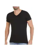 V-Yaka Kısa Kollu Erkek Siyah Bambu T-Shirt Yıldız 481 Siyah