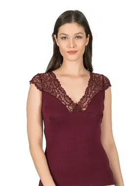 Özkan V Yaka Pamuklu Kisa Kollu Dantelli Örme Kadın Atlet Özkan 24205 