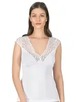 V Yaka Pamuklu Kisa Kollu Dantelli Örme Kadın Atlet Özkan 24205  Beyaz görsel 5