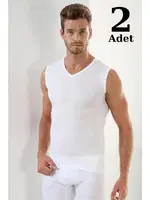 V Yaka Ribana Beyaz Kolsuz Atlet 2'li Paket Arma Yıldız 1115 - 2 ADET Beyaz