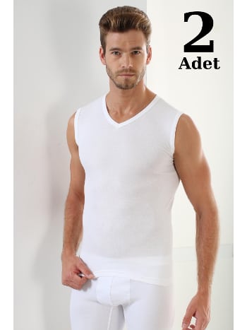 V Yaka Ribana Beyaz Kolsuz Atlet 2'li Paket Arma Yıldız 1115 - 2 ADET