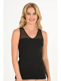 Özkan V Yaka Tül Detaylı Pamuklu Modal Kalın Askılı Kadın Atlet Özkan 26531 