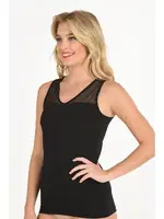 V Yaka Tül Detaylı Pamuklu Modal Kalın Askılı Kadın Atlet Özkan 26531  Siyah farklı açı