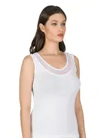 V Yaka Tüllü Modal Pamuklu Kalın Askılı Kadın Atlet Özkan 22848  Beyaz görsel 12