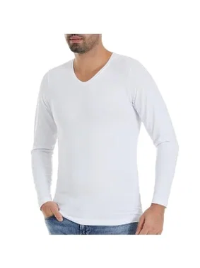 Yıldız Çamaşır V-Yaka Uzun Kollu Modal Erkek Beyaz T-Shirt Yıldız 340