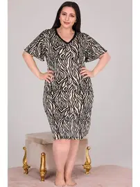 Lady Viscon Büyük Beden Zebra Desenli Kısa Kol Tunik Gecelik Lady 8814