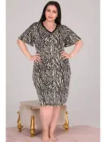 Viscon Büyük Beden Zebra Desenli Kısa Kol Tunik Gecelik Lady 8814 Siyah