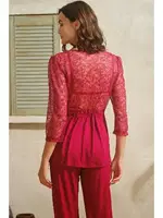 Viskon Dantelli Sabahlık Sırt Dekolteli Büstiyer Sütyen Pantolon Pijama 3'lü Takım Anıl 5767 Vişne detay görünüm