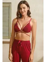 Viskon Dantelli Sabahlık Sırt Dekolteli Büstiyer Sütyen Pantolon Pijama 3'lü Takım Anıl 5767 Vişne farklı açı