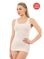 Viskon Kaşkorse Dantelli Esnek Yumuşak Kalın Askılı Kadın Örme Atlet Özkan 27075  Ekru görsel 16