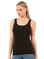 Viskon Kaşkorse Dantelli Esnek Yumuşak Kalın Askılı Kadın Örme Atlet Özkan 27075  Siyah farklı açı