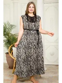 Lady Viskon Kumaş Anne Elbise Zebra Desenli Gecelik Büyük Beden Lady 7249