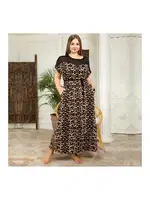 Viskon Kumaş Leopar Desenli Büyük Beden Anne Gecelik Elbise Lady 7212 Leopar detay görünüm