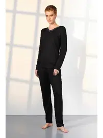 Doreanse Viskon Siyah Dantel Yaka Kadın Pijama Takımı Doreanse 25K4036