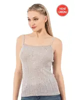 Viskon Transferli Ribana Esnek İp Askılı Örme Kadın Atlet Özkan 27106  Gri görsel 18