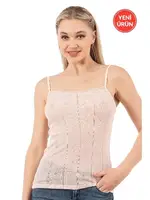 Viskon Transferli Ribana Esnek İp Askılı Örme Kadın Atlet Özkan 27106  Somon görsel 13