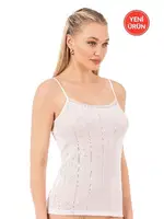 Viskon Transferli Ribana Esnek İp Askılı Örme Kadın Atlet Özkan 27106  Ekru görsel 9