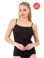 Viskon Transferli Ribana Esnek İp Askılı Örme Kadın Atlet Özkan 27106  Siyah görsel 5