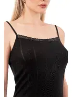 Viskon Transferli Ribana Esnek İp Askılı Örme Kadın Atlet Özkan 27106  Siyah