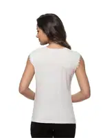 Viskon Yakası Dantelli Premium Sıfır Kol Örme Kadın Bluz Özkan 7365  Beyaz görsel 9