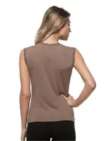 Viskon Yakası Dantelli Premium Sıfır Kol Örme Kadın Bluz Özkan 7365  Kahverengi görsel 4