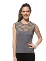 Viskon Yakası Dantelli Premium Sıfır Kol Örme Kadın Bluz Özkan 7365  Antrasit görsel 6