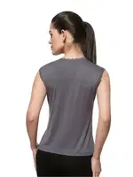 Viskon Yakası Dantelli Premium Sıfır Kol Örme Kadın Bluz Özkan 7365  Antrasit görsel 7