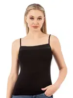 Viskon Yakası Saten Esnek Yumuşak İnce Askılı Kadın Atlet Özkan 2041  Siyah görsel 10