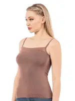 Viskon Yakası Saten Esnek Yumuşak İnce Askılı Kadın Atlet Özkan 2041  Kahverengi görsel 8