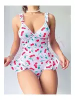 Vişne Desenli Fantezi Babydoll Nightlight 1047 Beyaz farklı açı