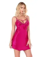 Vişne İp Detaylı Kadın Kısa Saten Gecelik Ahu Primoda 8116 Fuşya detay görünüm