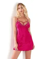 Vişne İp Detaylı Kadın Kısa Saten Gecelik Ahu Primoda 8116 Fuşya farklı açı