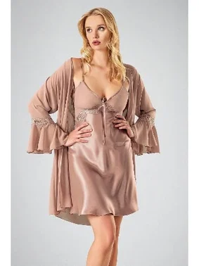 Ahu Lingerie Vizon 2li Sabahlık Gecelik Takım Ahu 7711