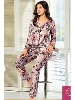 Vizon Gömlek Yaka Çiçekli Saten Empirme Pijama Çeyiz Seti XSES 2000 Vizon