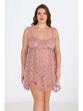 Ahu Lingerie Vizon Tül Dantel Tranparan Büyük Beden Gecelik Ahu Primoda 3044 - Alternatif Görünüm