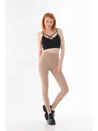 Vogsing Yüksek Bel Bej Geniş Fitilli Kadın Tayt Vogsing 347