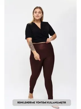 Vogsing Deri Yüksek Bel Battal Beden Uzun Kadın Tayt Vogsing 576