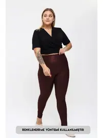 Vogsing Deri Yüksek Bel Battal Beden Uzun Kadın Tayt Vogsing 576