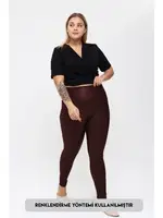 Deri Yüksek Bel Battal Beden Uzun Kadın Tayt Vogsing 576 Kahve