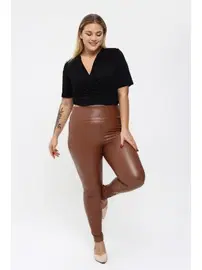 Vogsing Yüksek Bel Battal Beden Deri uzun Kadın Tayt Vogsing 576