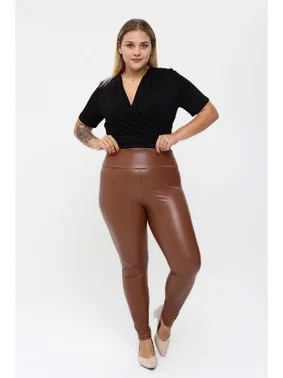 Vogsing Yüksek Bel Battal Beden Deri uzun Kadın Tayt Vogsing 576 - Alternatif Görünüm