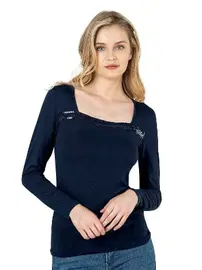 Özkan Worteks Viskon Kumaş Esnek Rahat Yakası Pul Nakışlı Uzun Kollu Bluz Özkan 7429