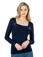 Worteks Viskon Kumaş Esnek Rahat Yakası Pul Nakışlı Uzun Kollu Bluz Özkan 7429