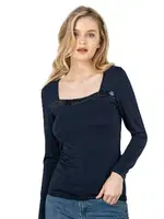 Worteks Viskon Kumaş Esnek Rahat Yakası Pul Nakışlı Uzun Kollu Bluz Özkan 7429 görsel 4