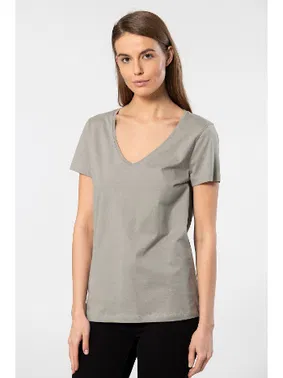 Wtshirt Gri Pamuklu Düz Kesim Wtshirt Milano Kısa Kollu Kadın Tshirt