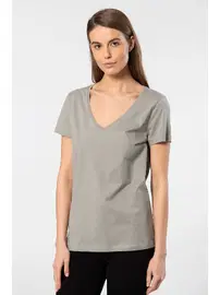 Wtshirt Gri Pamuklu Düz Kesim Wtshirt Milano Kısa Kollu Kadın Tshirt